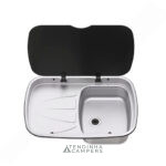 LAVA-LOIÇA INOX COM ESCORREDOR E TAMPA DE VIDRO (ESQUERDA)