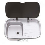 LAVA-LOIÇA INOX COM ESCORREDOR E TAMPA DE VIDRO (DIREITA)