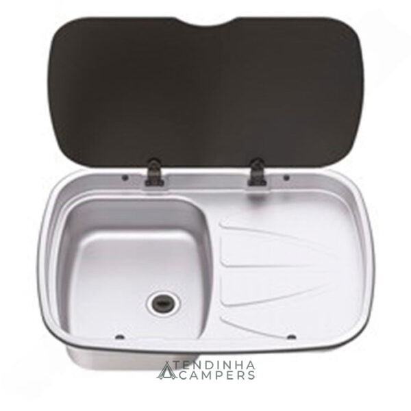 LAVA-LOIÇA INOX COM ESCORREDOR E TAMPA DE VIDRO (DIREITA)